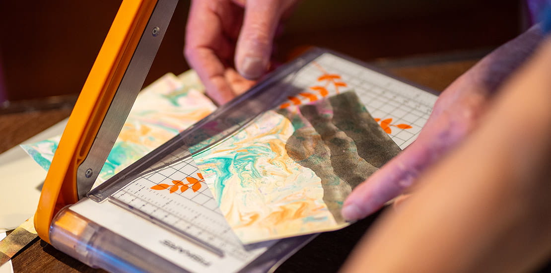 A greetings card being created during a workshop with the Supercrafters